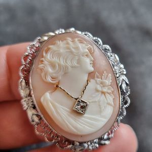 En Habille Antique Cameo Brooch With Diamond Sterling Silver